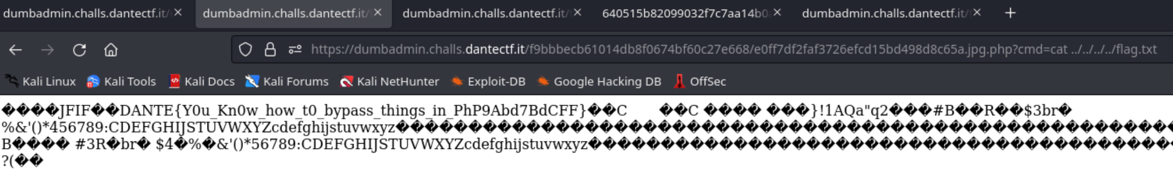 Imagen con caracteres no imprimibles de la "imagen" y el resultado del whoami